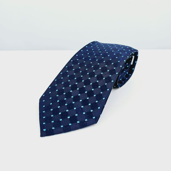 Michael Kors Tie Silk Navy Blue Aqua Diamond Print Classic Designer Gift Work - Picture 1 of 9